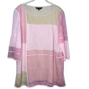 MISOOK Sweater Size Large Pink Sparkle Colorblock 3/4 Sleeve Lined